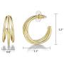 FANCIME Half Open Hoop Stud Earrings Triple Thin/Thick Tube High Polished Hoop Earrings 14K Yellow/White Gold Plated Fashion Statement Jewelry Gift for Women Teens Girls Mom