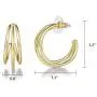 FANCIME Half Open Hoop Stud Earrings Triple Thin/Thick Tube High Polished Hoop Earrings 14K Yellow/White Gold Plated Fashion Statement Jewelry Gift for Women Teens Girls Mom