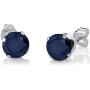 Gem Stone King 925 Sterling Silver Blue Sapphire & White Diamond Pendant Earrings Set, 3.05 Ct Round with 18 Inch Silver Chain