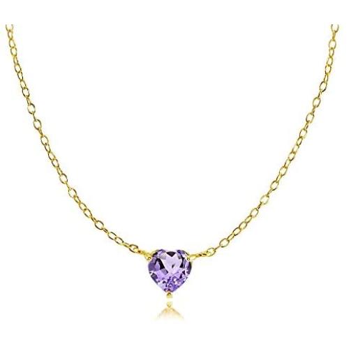 Ice Gems Yellow Gold Flashed Sterling Silver Small Dainty Cubic Zirconia Heart Choker Necklace
