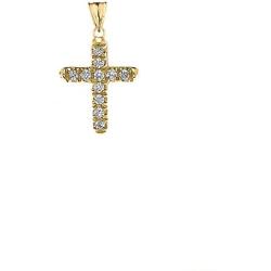 Elegant 14k Yellow Gold Diamond Mini Cross Pendant
