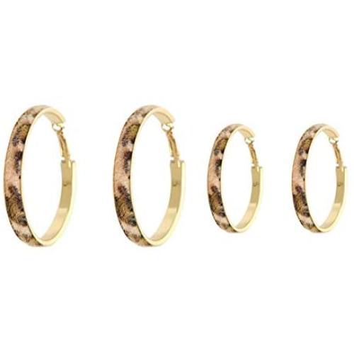 2 Pairs Leopard Leather Hoop Earrings Bohemian Velvet Leopard Print Big Round Circle Earrings Punk Vintage Metal Gold Tone Cheeta Statement Dangle Earrings for Women Girls