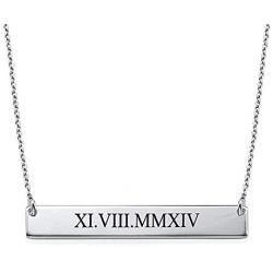MyNameNecklace Roman Numeral Bar Necklace- Personalized Name Necklace Date Numbers Sterling Silver and Gold Plating
