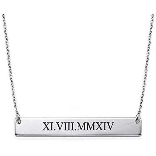 MyNameNecklace Roman Numeral Bar Necklace- Personalized Name Necklace Date Numbers Sterling Silver and Gold Plating
