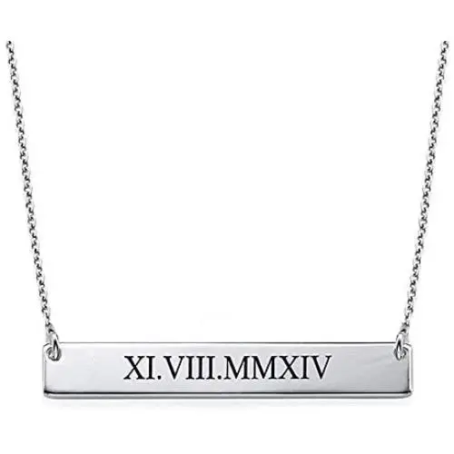 MyNameNecklace Roman Numeral Bar Necklace- Personalized Name Necklace Date Numbers Sterling Silver and Gold Plating