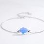Kaletine Blue Synthetic Opal Hamsa Hand of Fatima Bracelet Sterling Silver 925 Adjustable Cable Chain 6.5''+1.5''