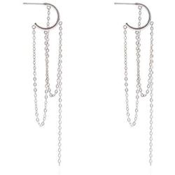 Silver Long Chain Tassel Dangle Earring for Women Girls Minimalist Ear Line Threader Chain Hoop Earring Jewelry