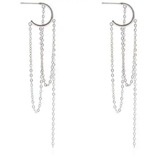 Silver Long Chain Tassel Dangle Earring for Women Girls Minimalist Ear Line Threader Chain Hoop Earring Jewelry