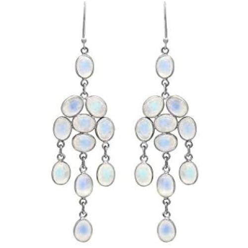 YoTreasure 3 1/2'' Moonstone Solid 925 Sterling Silver Gemstone Dangle Earrings