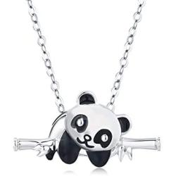 JUSTKIDSTOY Panda Necklace Gifts for Mothers Day 925 Sterling Silver Cute Animal Heart Pendant - I Love You Forever Jewelry for Women Daughter Panda Lover