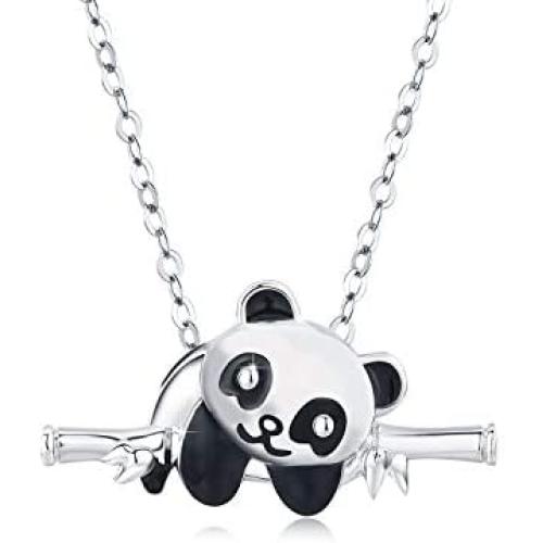 JUSTKIDSTOY Panda Necklace Gifts for Mothers Day 925 Sterling Silver Cute Animal Heart Pendant - I Love You Forever Jewelry for Women Daughter Panda Lover