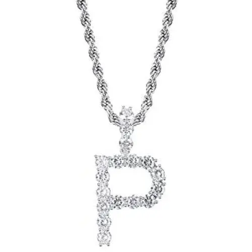 GUCY Tennis Letter Chain Initial Pendant Necklace Silver Personalized Name Chain Necklace for Women Men GUCY Tennis Letter Chain Initial Pendant Necklace Silver Personalized Name Chain Necklace for Women Men