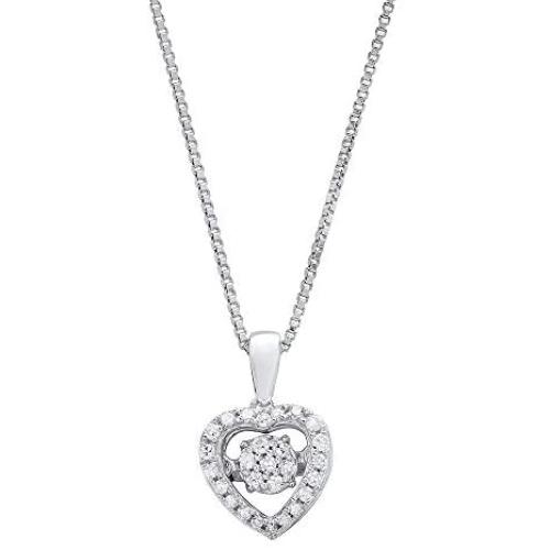 Dancing Diamond Petite Heart Pendant Necklace in 925 Sterling Silver by Parade of Jewels (1/7 ct.tw.), 18''