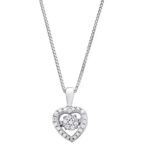 Dancing Diamond Petite Heart Pendant Necklace in 925 Sterling Silver by Parade of Jewels (1/7 ct.tw.), 18'' Dancing Diamond Petite Heart Pendant Necklace in 925 Sterling Silver by Parade of Jewels (1/7 ct.tw.), 18''