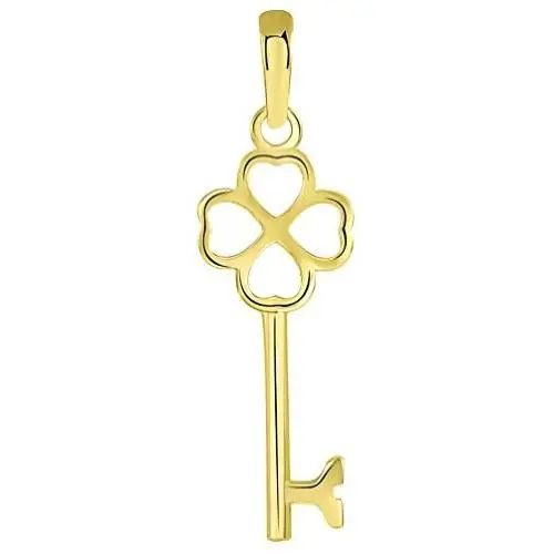 Solid 14K Yellow Gold Simple Four Leaf Clover Love Key Charm Good Luck Pendant Solid 14K Yellow Gold Simple Four Leaf Clover Love Key Charm Good Luck Pendant