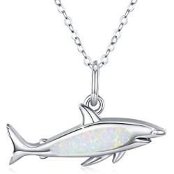 Opal Shark Pendant Necklace for Teens 925 Sterling Silver Ocean Jewelry Dainty Necklace for Women Mothers Day Gifts for Mom Daughter