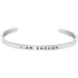 Kucheed Inspirational Bracelets, Cuff Bangle Adjustable 4MM Mantra Quote Band Engraved Stainless Steel Friendship Motivational Jewelry for Women Men Teen Girls