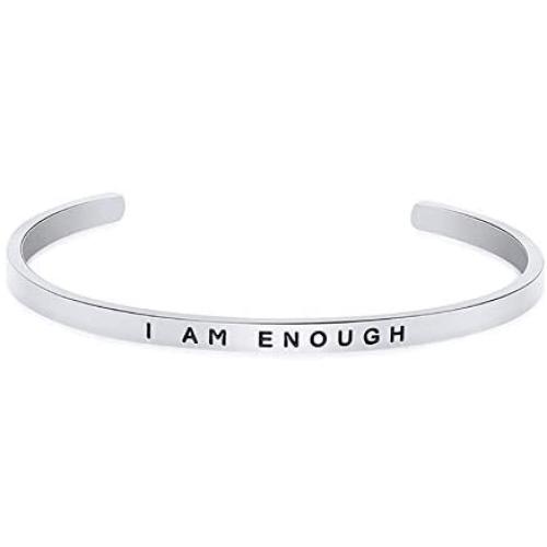 Kucheed Inspirational Bracelets, Cuff Bangle Adjustable 4MM Mantra Quote Band Engraved Stainless Steel Friendship Motivational Jewelry for Women Men Teen Girls