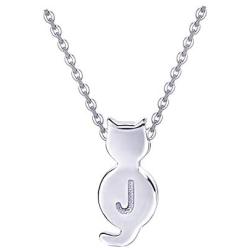 Initial Cat Necklaces Sterling Silver Cat Jewelry for Women