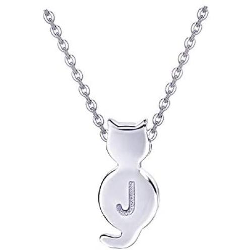 Initial Cat Necklaces Sterling Silver Cat Jewelry for Women