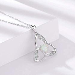 Irish Necklace Celtic Trinity Knot 925 Sterling Silver Opal Good Luck Love Heart Pendant Necklace Triangle for Women Birthday Gifts