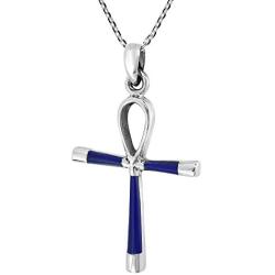 AeraVida Ankh Hieroglyph Eternal Life Simulated Blue Lapis-Lazuli .925 Sterling Silver Pendant Necklace