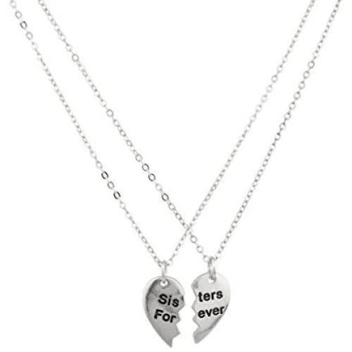 LUX ACCESSORIES Sisters Forever Broken Heart Big Sis Lil Sis BFF Best Friends Necklace Set (2pc)