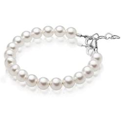 Baby Crystals Delicate Sterling Silver Bracelets for Girls with White Swarovski Simulated Pearls, Elegant Girls Jewelry, Pearl Bracelet for Birthday Gifts Flower Girls