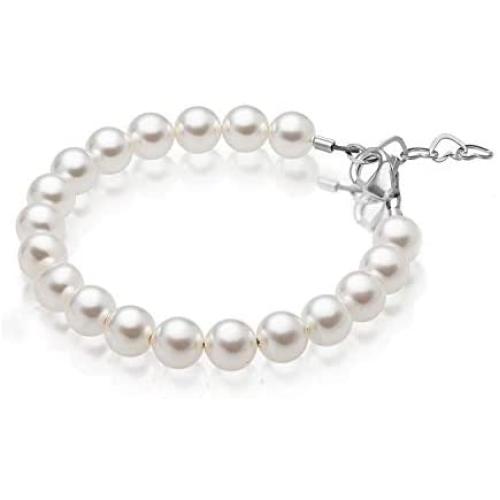 Baby Crystals Delicate Sterling Silver Bracelets for Girls with White Swarovski Simulated Pearls, Elegant Girls Jewelry, Pearl Bracelet for Birthday Gifts Flower Girls