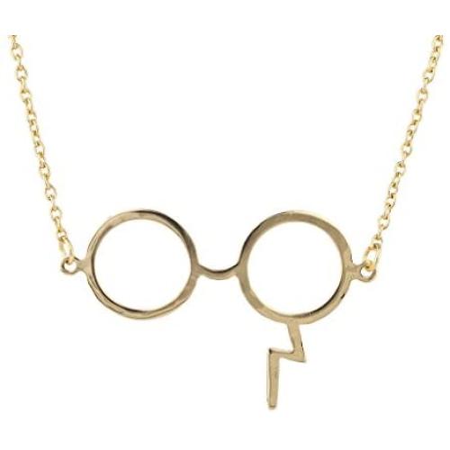 LUX ACCESSORIES Gold Tone Harry Potter Glasses Lightning Bolt Scar Necklace