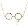 LUX ACCESSORIES Gold Tone Harry Potter Glasses Lightning Bolt Scar Necklace
