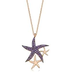 ENZOMAR 3 Star Necklaces for Women - Amethyst Crystal Necklace, Rose Gold Necklaces for Women, Wedding Anniversary, Necklaces for Teen Girls, Little Girls Jewelry, Healing Crystal Necklace