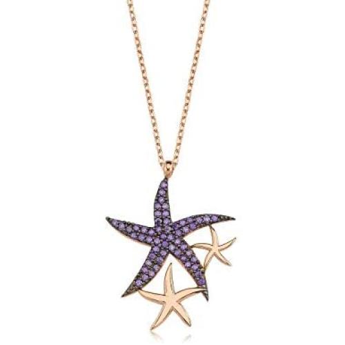 ENZOMAR 3 Star Necklaces for Women - Amethyst Crystal Necklace, Rose Gold Necklaces for Women, Wedding Anniversary, Necklaces for Teen Girls, Little Girls Jewelry, Healing Crystal Necklace