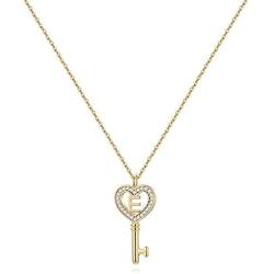 MONOZO Initial Necklace for Women Gold, 14K Gold Plated Letter Charm Necklaces Cubic Zirconia Pendant Key Initial Necklace for Women Her Teen Girls Birthday