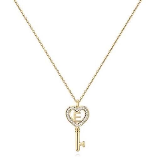 MONOZO Initial Necklace for Women Gold, 14K Gold Plated Letter Charm Necklaces Cubic Zirconia Pendant Key Initial Necklace for Women Her Teen Girls Birthday