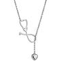 SXNK7 Stainless Steel Stethoscope Lariat Necklace Heartbeat Pendant for Doctor Nurse Jewelry (Silver Tone)