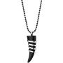 COOLSTEELANDBEYOND Men Women Black Onyx Tusk Horn Pendant Wrapped by Stainless Steel Wire Black Silicone Strap Necklace