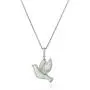 Jewelili Sterling Silver Created Opal with Diamond Dove Pendant Necklace, 18'' Rolo Chain