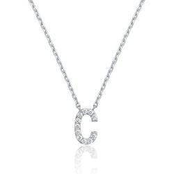 PAVOI 14K White Gold Plated Cubic Zirconia Initial Necklace | Letter Necklaces for Women