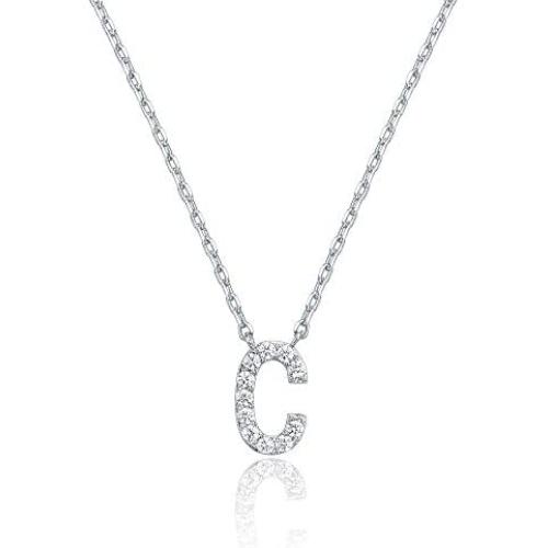 PAVOI 14K White Gold Plated Cubic Zirconia Initial Necklace | Letter Necklaces for Women