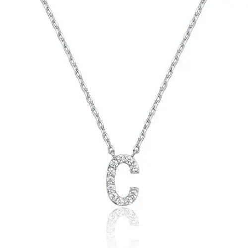 PAVOI 14K White Gold Plated Cubic Zirconia Initial Necklace | Letter Necklaces for Women