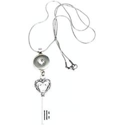 Key Pendant Snap Charm Necklace Stainless Steel 24 Inch