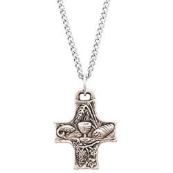 Rosemarie & Jubalee Religious First Communion Eucharist Symbols Cross Medal Pendant Necklace, 18''