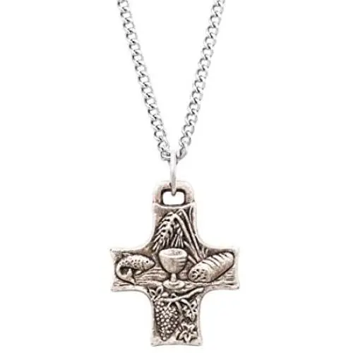 Rosemarie & Jubalee Religious First Communion Eucharist Symbols Cross Medal Pendant Necklace, 18'' Rosemarie & Jubalee Religious First Communion Eucharist Symbols Cross Medal Pendant Necklace, 18''