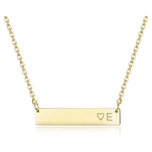 Finrezio Gold Plated Stainless Steel Initial Heart Bar Necklace Alphabet Pendant Necklace for Women Girlfriend Mother, 16''+2''