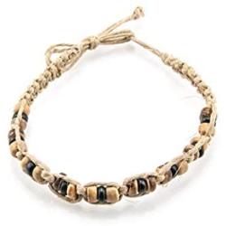 BlueRica Hemp Anklet Bracelet with Tiger and Black Coconut Wood Beads