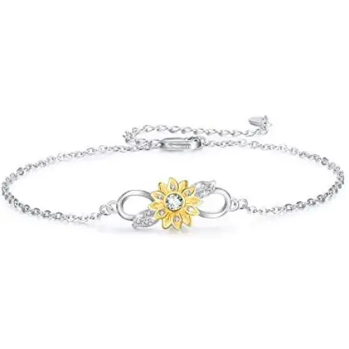 Sunflower Bracelet, Infinity Bracelet 925 Sterling Silver Sunflower Jewelry With Cubic Zirconia Adjustable Bracelet for Women Girls Gift Sunflower Bracelet, Infinity Bracelet 925 Sterling Silver Sunflower Jewelry With Cubic Zirconia Adjustable Bracelet for Women Girls Gift