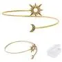 YouU 2 Pcs Boho Simple Metal Women Upper Arm Bangle Bracelet Star Moon Open Cuff Armband Armlet Jewelry Gold with Storage Box