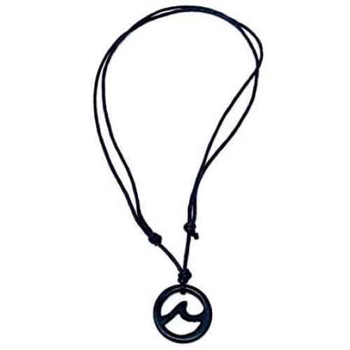 Charming Shark Jewelry - Unisex Wood Carved Hawaiian Wave Adjustable Necklace - Black Linen Cord Polynesian Style Necklaces - Ideal Gift Perfect for Men Women