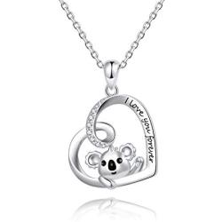 925 Sterling Silver Koala Bear Heart Pendant Necklace Australia Animal Jewelry for Women Girls